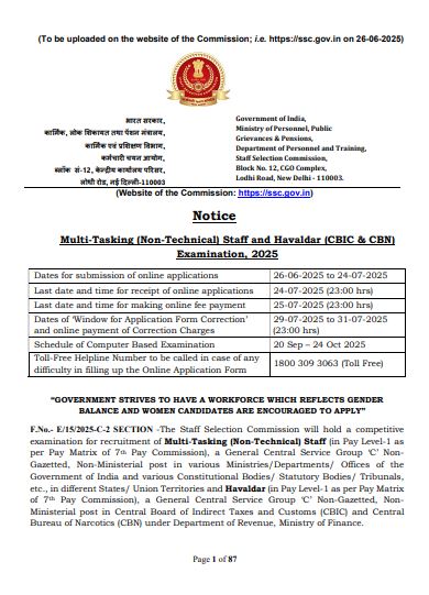 SSC MTS Examination 2025